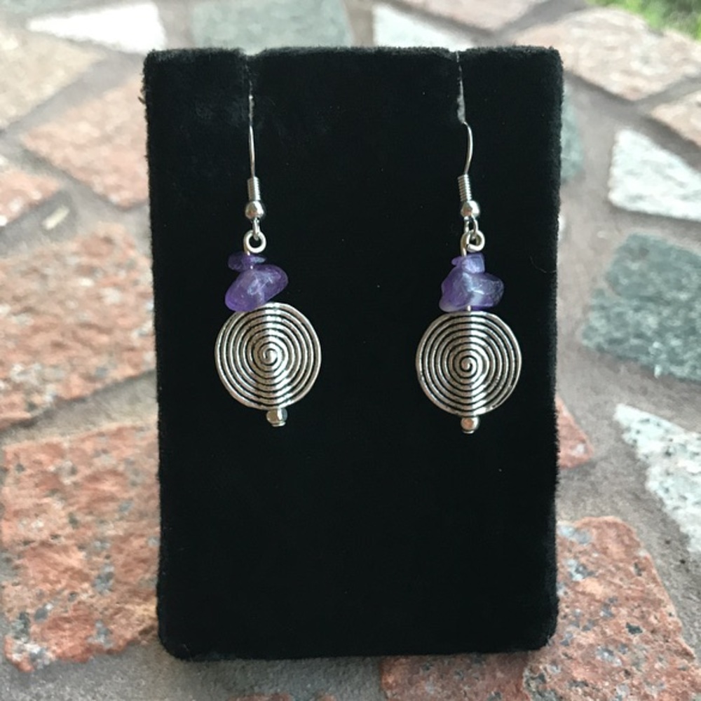 π΄SALE ! Boho spiral genuine amethyst earrings - Picture 9 of 10